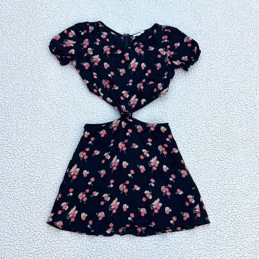 For Love & Lemons Black Cherry Print Cutout Mini Dress